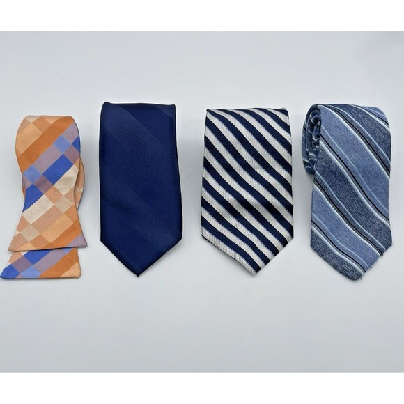 Michael Kors Lands End Silk Neckties Lot of 3 / 1 Bow Tie Striped Blue Orange - Picture 3 of 16